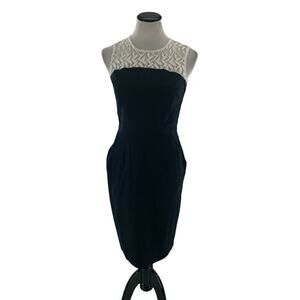 Studio One Dress Women Size 6 Embroidered Sheer Neckline Knee Length Back Zipper